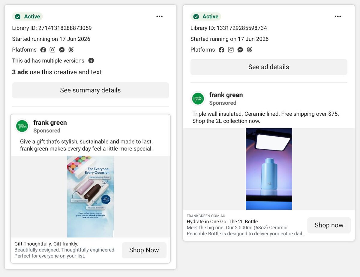 Screenshot — Competitor ad library view